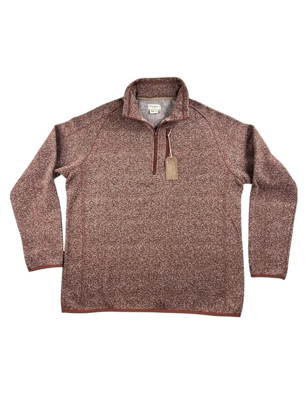 Stetson Sweater Mens XL burgundy Rust Mock Neck 1/4 Zip Fleece Knit Pullover New